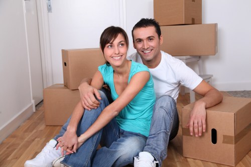 Moving truck arriving for a residential move in a Surrey neighbourhood