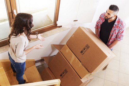 Furniture and boxes secured inside a Surrey removal van