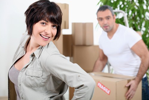 Surrey business relocation preparation with labelled boxes and workstations